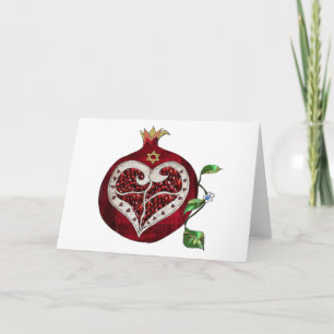 Tarjeta Festiva Judaica Pomegranate Heart Hanukkah Rosh Hashanah