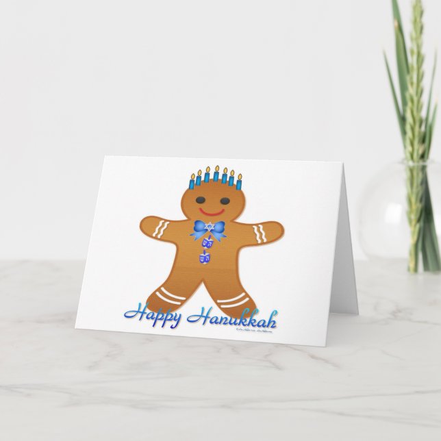 Tarjeta Festiva Judea Hanukkah Gingerbread Man Menorah (Anverso)