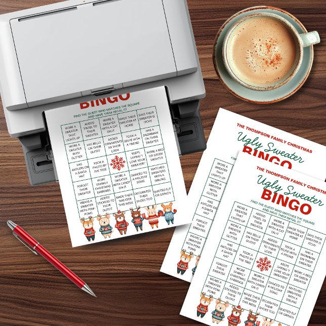 Tarjeta Festiva Juego de bingo de suéter feo imprimible (Subido por el creador)