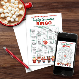 Tarjeta Festiva Juego de bingo de suéter feo imprimible