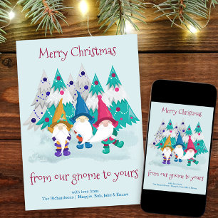 Tarjeta Festiva Juego de palabras divertido de gnomo y árboles de 
