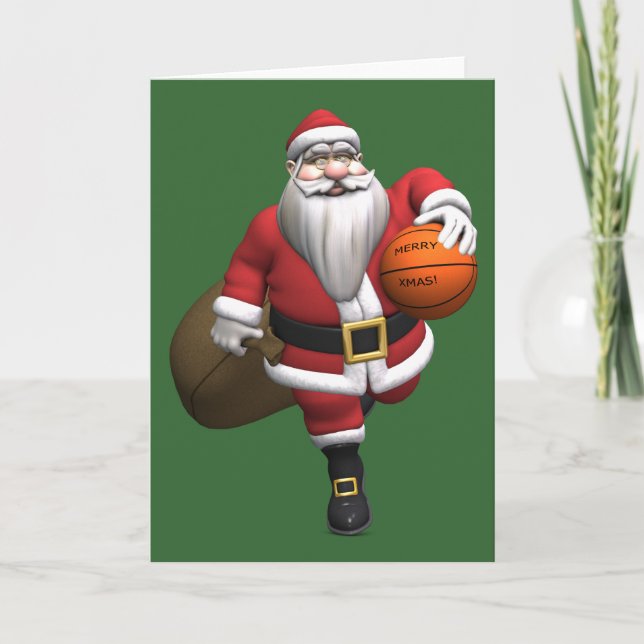 Tarjeta Festiva Jugador de baloncesto Santa Claus (Anverso)