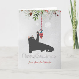 Tarjeta Festiva Jugador gato negro de vacaciones con alegres deseo