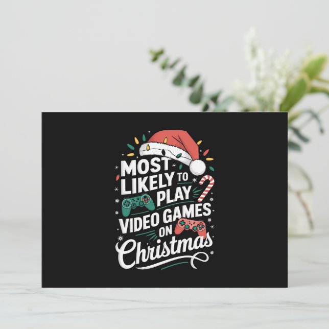 Tarjeta Festiva Jugador Más Probable que Juegue Videojuegos en Nav (Anverso de pie)