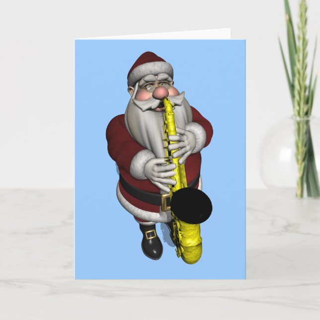 Tarjeta Festiva Jugador saxofón de Santa Claus (Anverso)