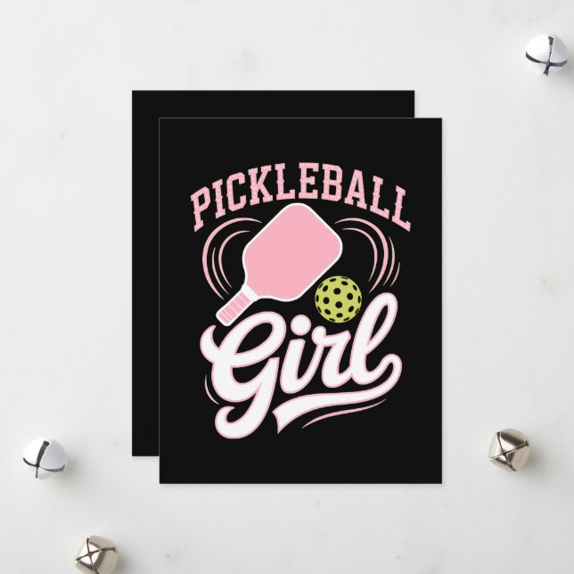 Tarjeta Festiva Jugadora de Pickleball Chica (Anverso/Reverso In Situ)