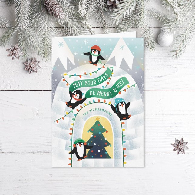 Tarjeta Festiva Jugadores pingüinos en el invierno (Subido por el creador)