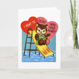 Tarjeta Festiva Jugando San Valentín retro gatito