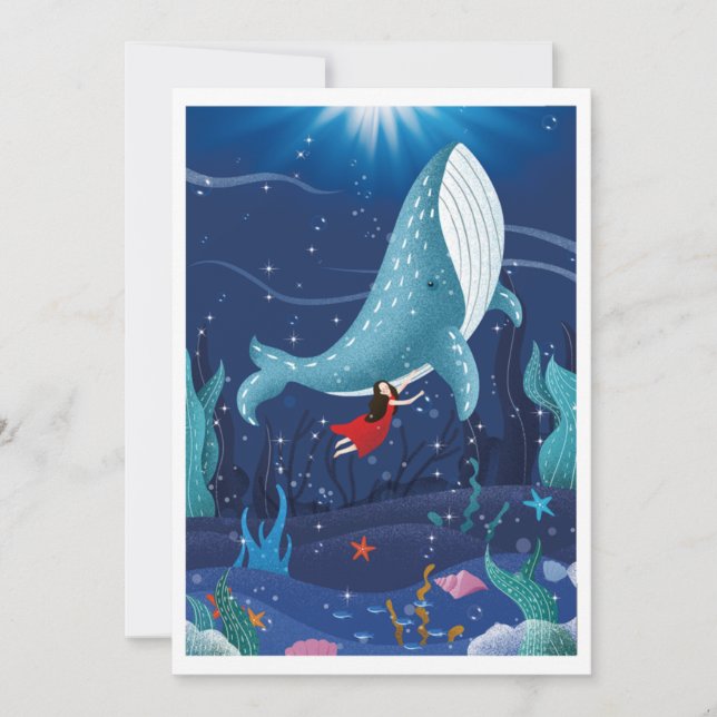 Tarjeta Festiva jugar con la ballena en el mar (Anverso)