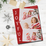 Tarjeta Festiva Jugoso Collage de fotos rojo 3 familia Navidades m<br><div class="desc">Tarjeta de collage de fotos de Navidades rojos modernos con 3 fotos de niños en un divertido patrón de instantánea superpuesta con borde blanco y la palabra Joyful escrito verticalmente por un lado. Encuentra tus tres fotos favoritas para esta linda tarjeta de vacaciones familiares.</div>