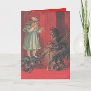 Tarjeta Festiva Juguete de niña secuestrada por Krampus