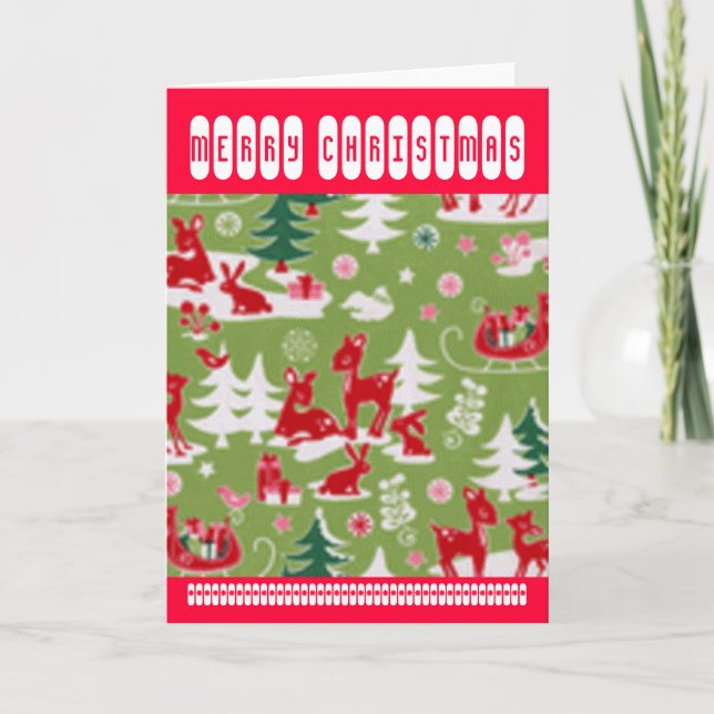 Tarjeta Festiva Jugueteo retro del reno (Anverso)