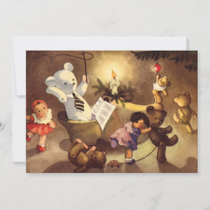 Tarjeta Festiva Juguetes Navideños Antiguos, Muñecas Bailarinas, O