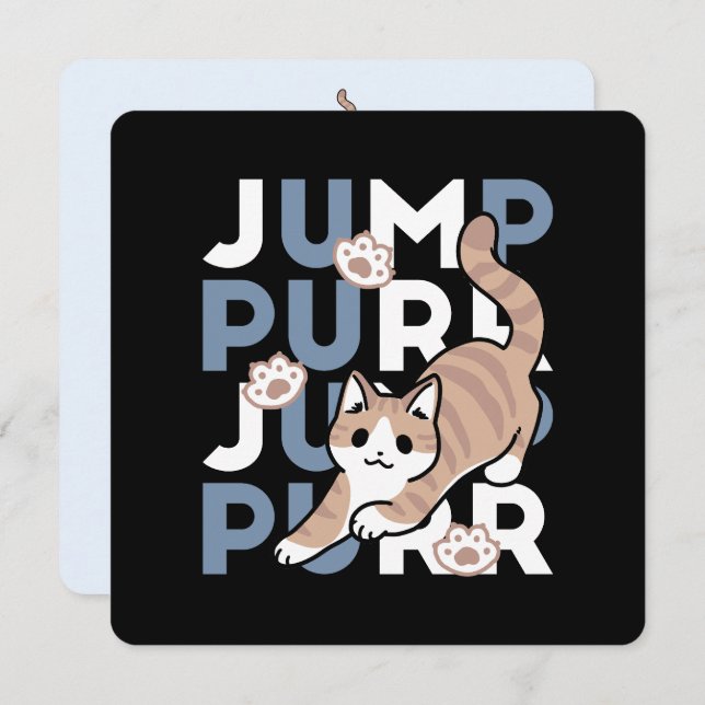 Tarjeta Festiva Jump Purr Jump: Playful Cat Design con arte divert (Anverso / Reverso)