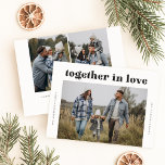 Tarjeta Festiva Juntos en el amor Moderno Tres Navidades de fotogr<br><div class="desc">Esta "tarjeta de vacaciones de tres Navidades de fotografía modernos y elegantes" captura la calidez de la temporada con un toque relajado y sincero. El mensaje "juntos en el amor" combina perfectamente con la foto de tu familia, añadiendo un ambiente acogedor y personal a tu saludo de vacaciones. El diseño...</div>