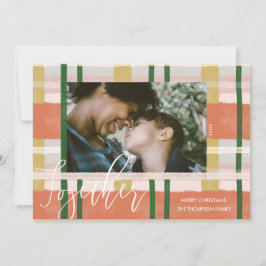 Tarjeta Festiva Juntos Moderno Peach Green Watercolor Plaid Photo