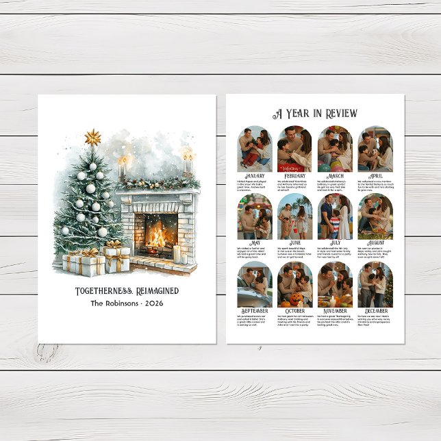 Tarjeta Festiva Juntos Reimaginados Acuarela Año en Retrospectiva (Togetherness Reimagined Watercolor Year in Review Holiday Card)