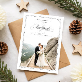 Tarjeta Festiva Just Married Newlywed Couple Photo Christmas