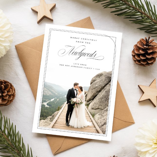 Tarjeta Festiva Just Married Newlywed Couple Photo Christmas (Subido por el creador)