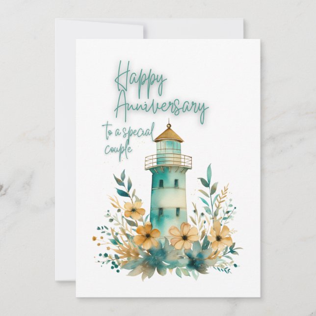 Tarjeta Festiva JW Watercolor Lighthouse Feliz Aniversario (Anverso)