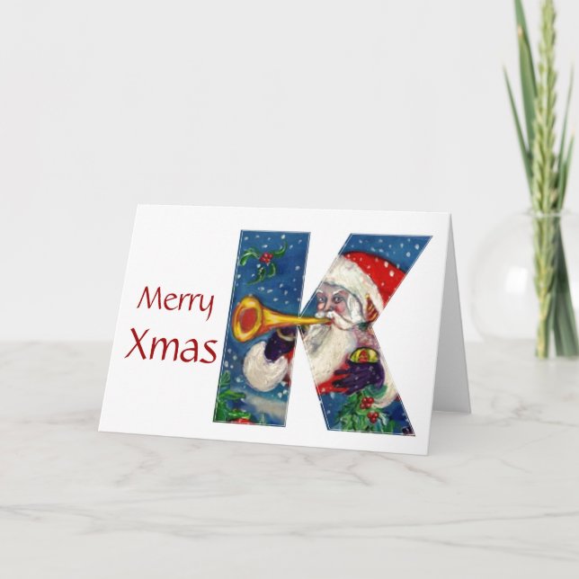 TARJETA FESTIVA K LETRA / SANTA BUGLER MONOGRAM (Anverso)