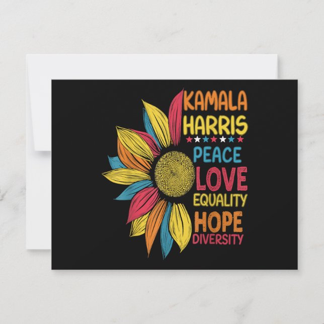 Tarjeta Festiva Kamala Harris Peace Love Equality Hope Diversity (Anverso)