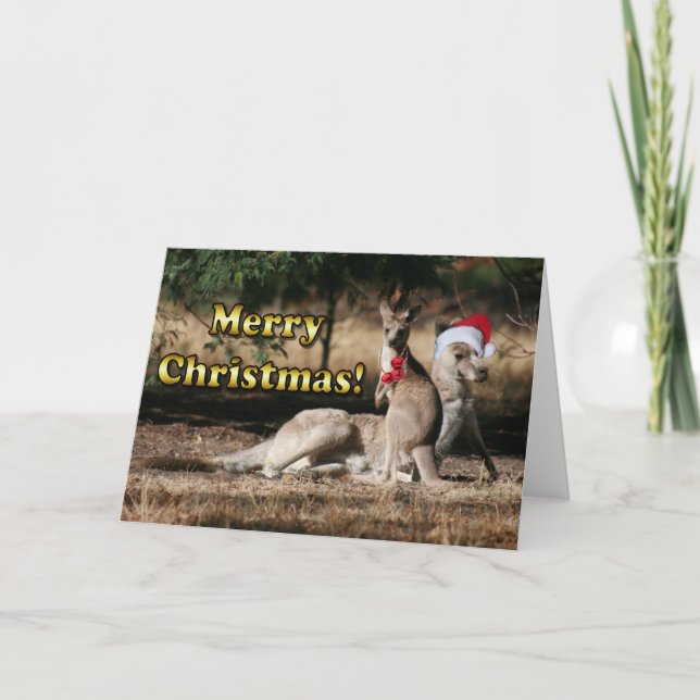 Tarjeta Festiva Kangaroos Navidades de estilo australiano (Anverso)