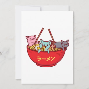 Tarjeta Festiva Kawaii Anime Cat Gracioso Adorable Ramen Japonés