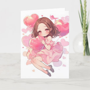 Tarjeta Festiva Kawaii Anime Chica Pink Love