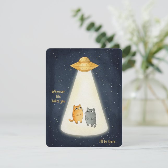 Tarjeta Festiva Kawaii Cat UFO Valentine Card for Loved Partners (Anverso de pie)