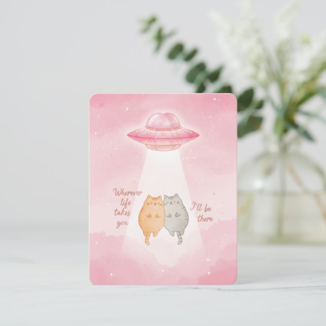 Tarjeta Festiva Kawaii Cat UFO Valentine Card for Loved Partners (Anverso de pie)