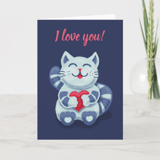 Tarjeta Festiva Kawaii Cute Gato Te Amo (Anverso)