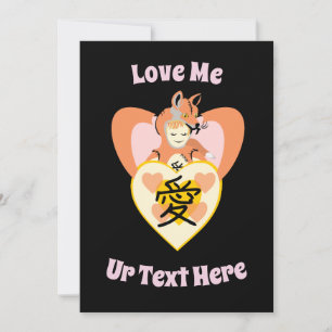 Tarjeta Festiva Kawaii Foxy Cosplay Corazón de Amor