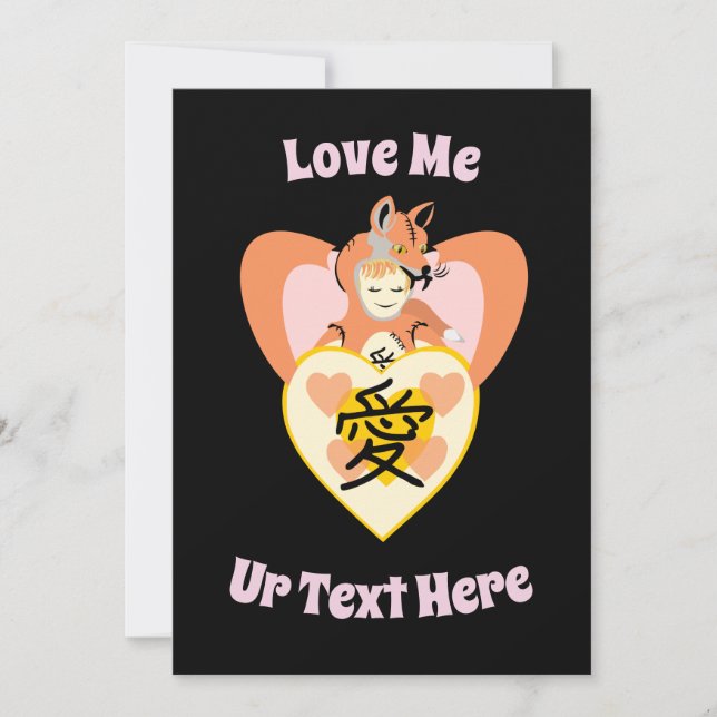 Tarjeta Festiva Kawaii Foxy Disfraz de Corazón de Amor (Anverso)
