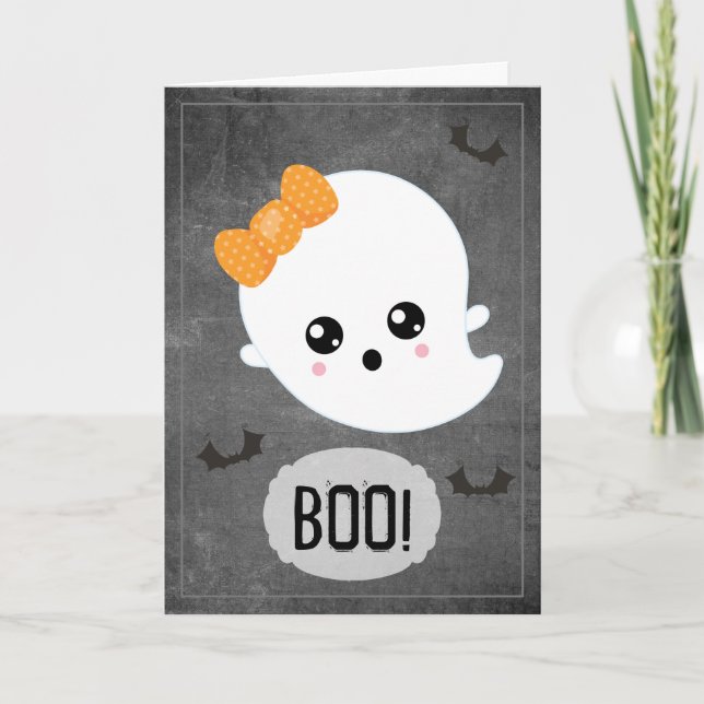 Tarjeta Festiva Kawaii Ghost Halloween (Anverso)