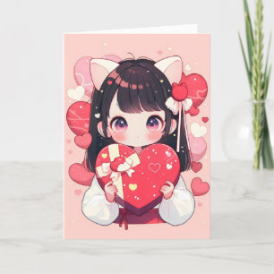 Tarjeta Festiva Kawaii Love Anime Catgirl