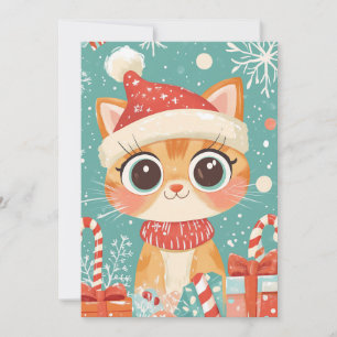 Tarjeta Festiva Kawaii Navidades Cat Candy Cane Regalos Personaliz