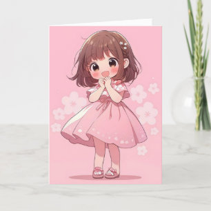 Tarjeta Festiva Kawaii Pink Anime Chica Chibi