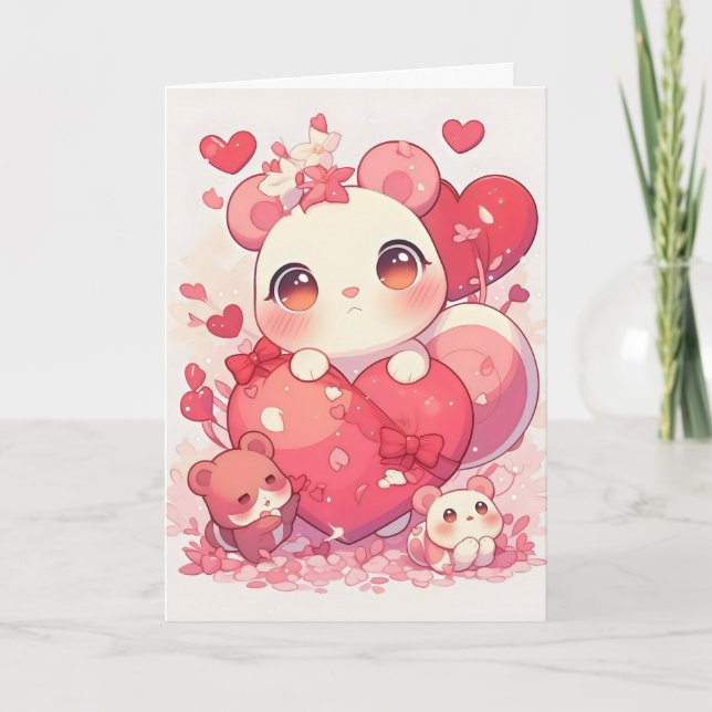 Tarjeta Festiva Kawaii tiene amor al corazón (Anverso)