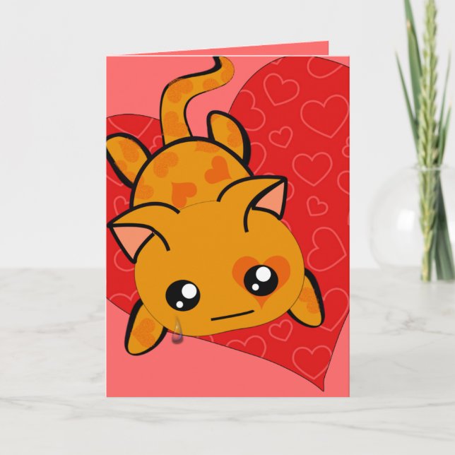 Tarjeta Festiva Kawaii ultra lindo, siento el gato gatito con lágr (Anverso)