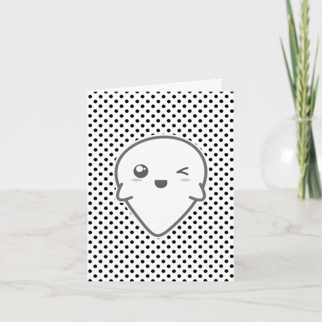 Tarjeta Festiva Kawaii Winking Ghost Note Card (Anverso)