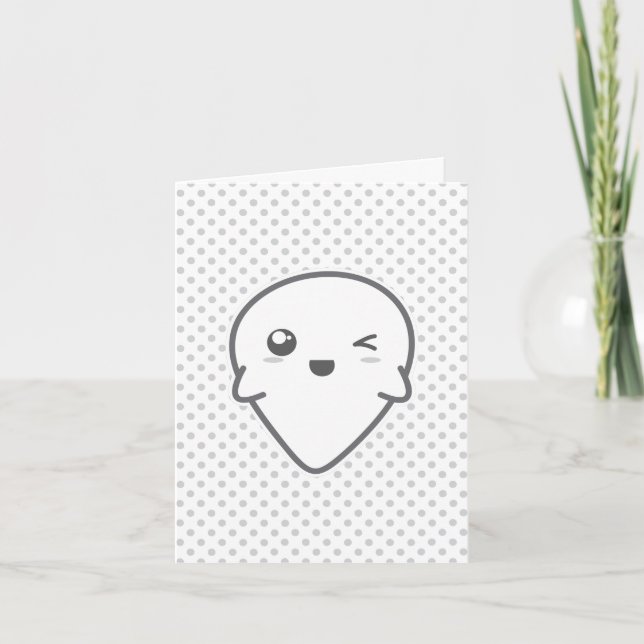 Tarjeta Festiva Kawaii Winking Ghost Note Card (Anverso)