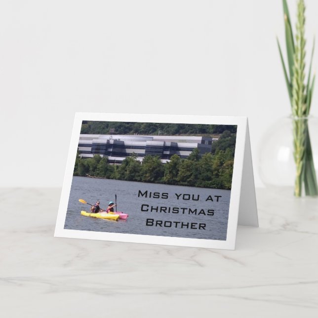 TARJETA FESTIVA KAYAKING HUMOR MIENTRAS PIERDO A HERMANO EN NAVIDA (Anverso)