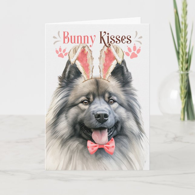 Tarjeta Festiva Keeshond Dog Bunny oró por Pascua (Anverso)