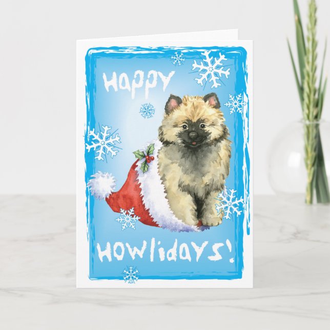 Tarjeta Festiva Keeshond feliz de Howliday (Anverso)