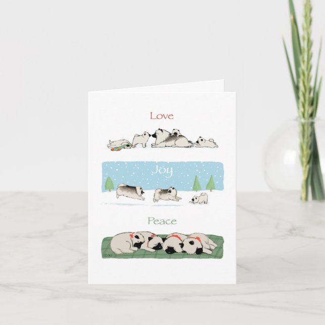 Tarjeta Festiva Keeshond Love Joy Peace | Fiesta de Cute Keeshonde (Anverso)