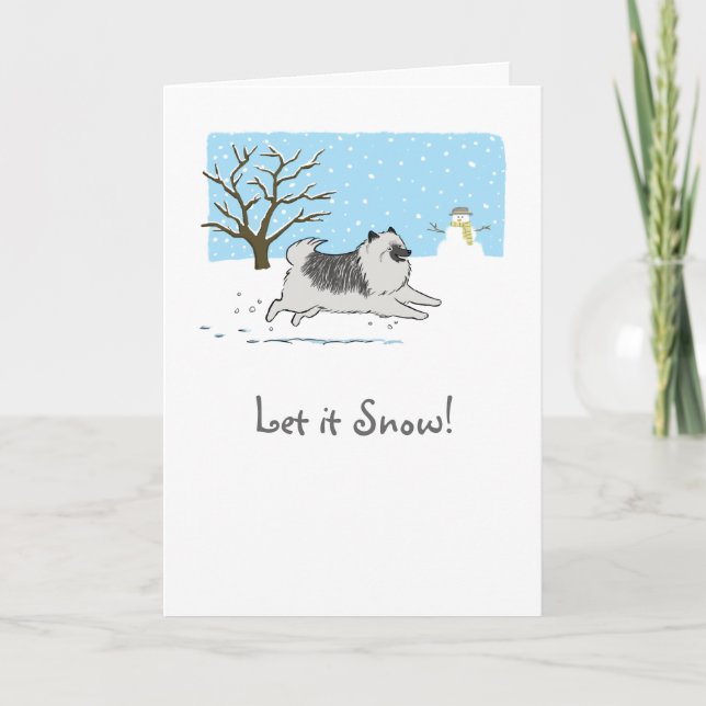 Tarjeta Festiva Keeshond "¡Que nieve!" Navidades de perro lindo Na (Anverso)