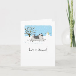 Tarjeta Festiva Keeshond "¡Que nieve!" Navidades de perros calleje