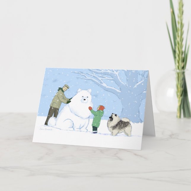 Tarjeta Festiva Keeshond Snow Dog Cute Navidades de la escena inve (Anverso)