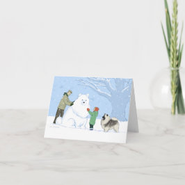 Tarjeta Festiva Keeshond Snow Dog Cute Navidades de la escena inve